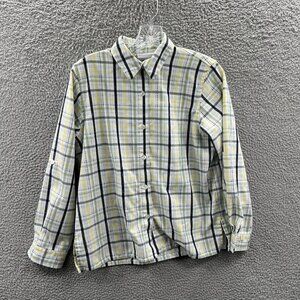 Alfred Dunner Womens Top 6 Petite White Yellow‎ Plaid Button Front Shirt